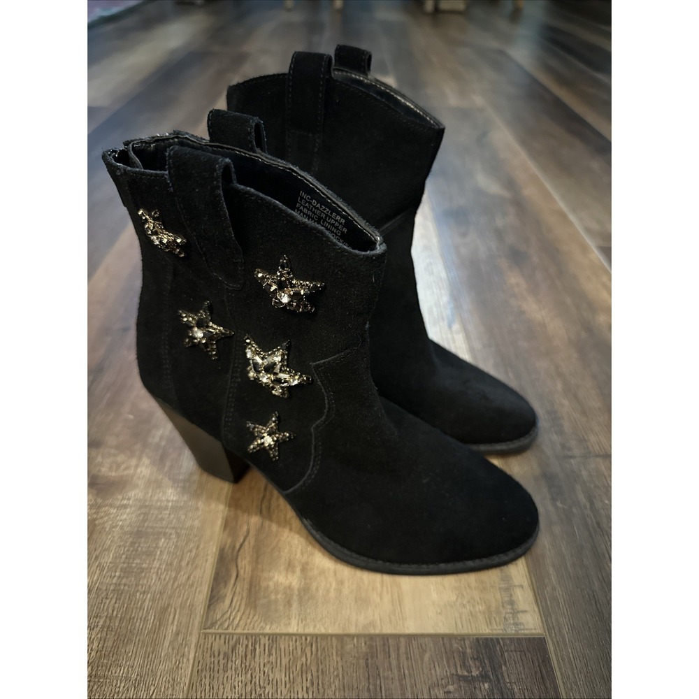 Anna Sui X I.N.C. Dazzlerr Western Ankle‎ Booties Black suede Size 7.5 MSRP $298